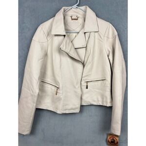 Joujou Womens Vegan Leather Moto Jacket Off White Cream XL 0719401-4941